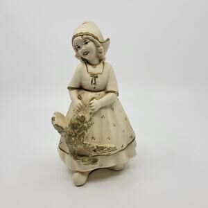 Vintage Antique Chalkware Dutch Girl with Goose Figure Figurine Sculpture